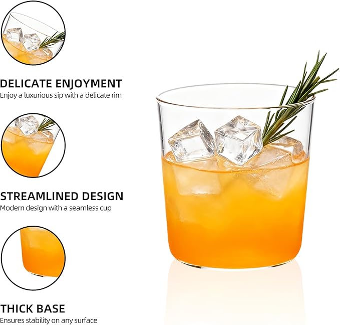 KAMMAK Drinking Glasses Set of 2, 12oz Water Glasses, Highball Glass Cups,Daliy Clear Glass for Cocktail, Juice, Tea, Iced Tea, Kitchen and Bar Glassware Gifts, Dishwasher Safe (06)