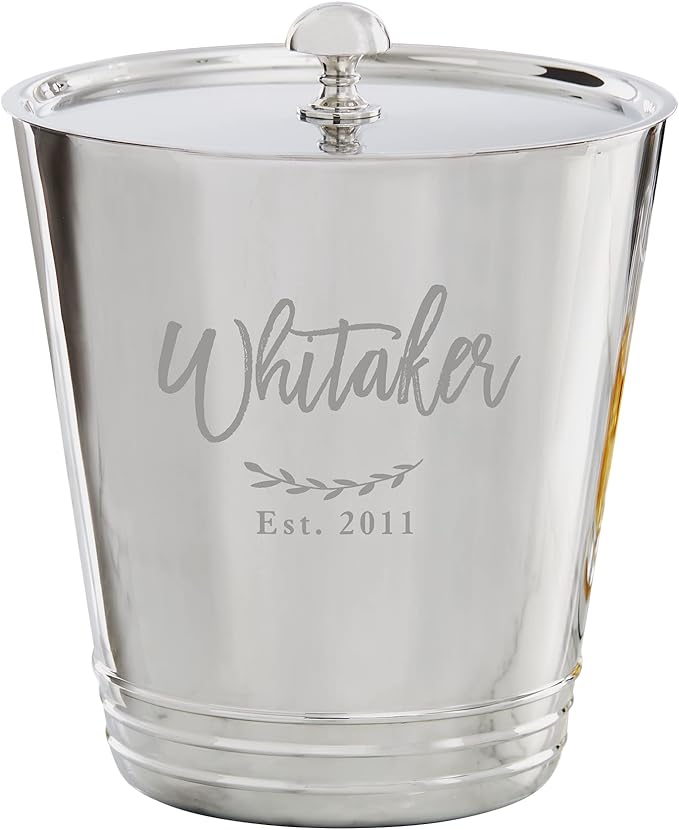 Personalization Universe Family Name Personalized Stainless Steel Ice Bucket with Lid - Custom Engraved With Name - Perfect for Housewarming, Retirement, Wedding, or Engagement Gifts