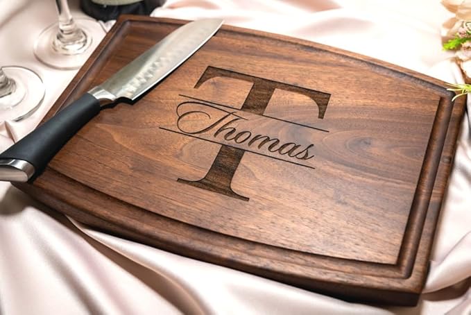 Personalized Cutting Board, Custom Wedding, Anniversary or Housewarming Gift Idea, Wood Engraved Charcuterie, for Friends and Family, Monogram Initial Design 004