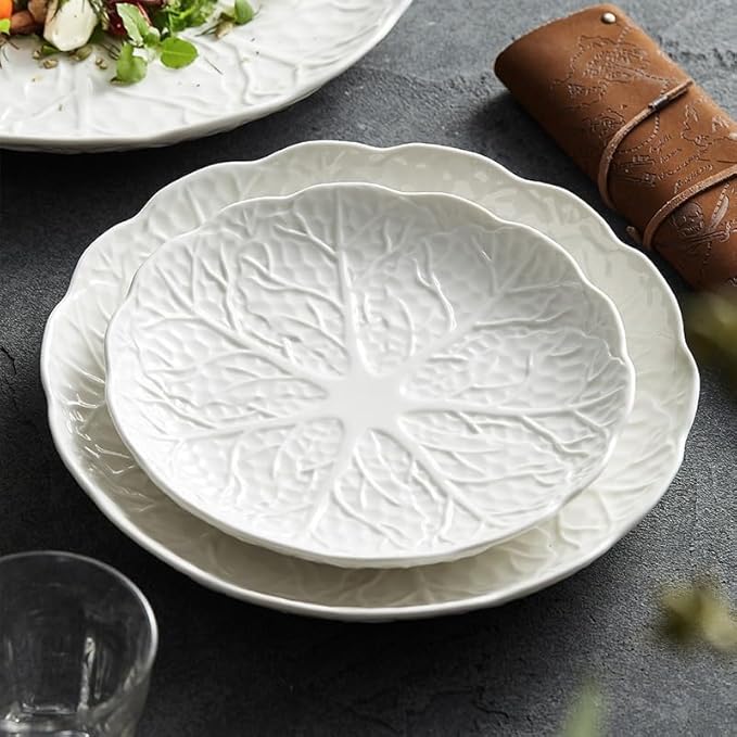Appetizer Plates Western Steak Plate Household Dish Plate Ceramic Creative White Shallow Plate Fruit Salad Plate Cheap Plates(Large)