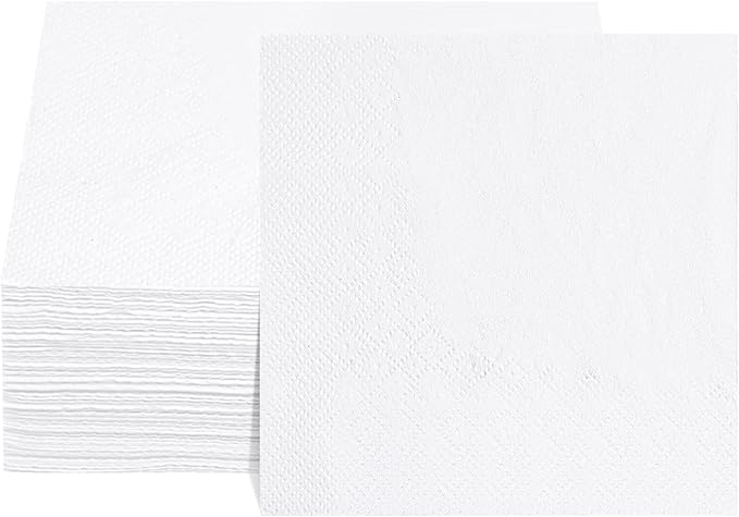 FLOWERCAT 100-Count 2-Ply White Cocktail/Beverage Napkins - Disposable Premium Quality - 5" x 5" White Paper Napkins for Party& Bar,Weddings,Birthday