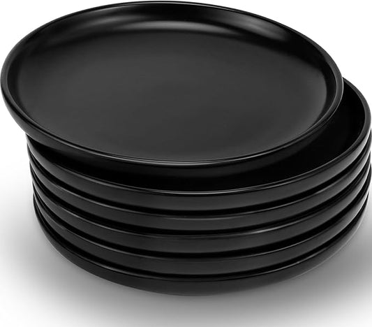 Jeffbaubl 6PCS Ceramic Plates,5.9 Inches Black Matte Porcelain Appetizer Plates,Elegant Small Round Serving Plate,Dessert Plate Dishes Set for Salad Snacks Cake,Microwave Dishwasher Safe (Black-6 PCS)