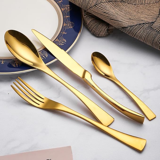 Stainless Steel Flatware serving set,Home Kitchen Eating Tableware Set,Dishwasher Safe,For Home Kitchen Restaurant Hote 4/16/24/32/40/48 Pieces Kaya Knife And Fork Spoon Hotel Home Steak Knife And For