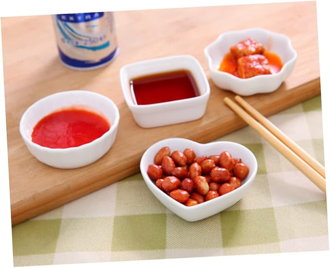 OUNONA 2PCS Square White Ceramic Dipping Dishes Mini Appetizer Plates for Seasoning Sauce for Kitchen Use and Parties