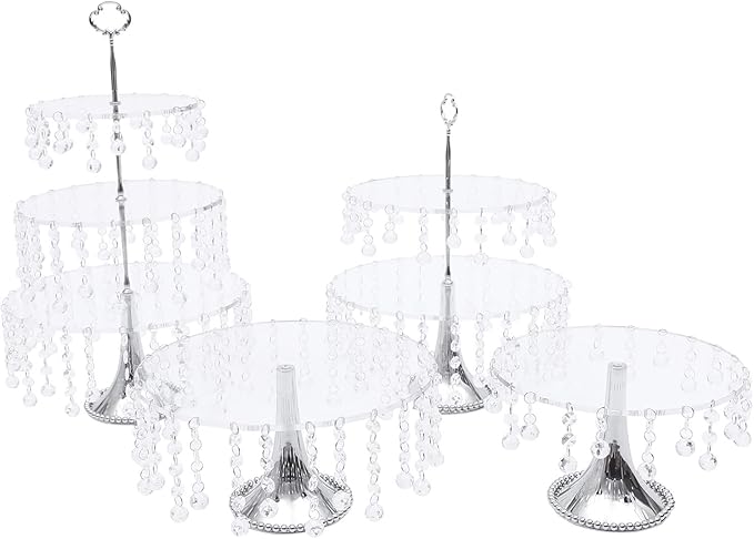 4 Pcs Acrylic Cake Stands 12 Inch with Crystal Bling Pendants, Dessert Cupcake Display Metal Stand for Christmas New Year Wedding, Event, Birthday Party
