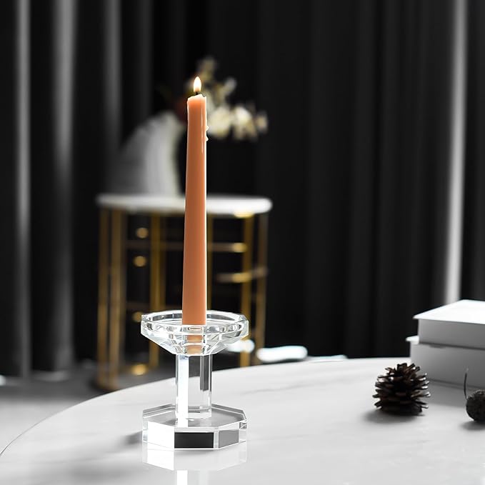 kitCom Crystal Candle Holders Set of 1, 4 Inch Tall Crystal Candlestick Holders for Taper, Long Candles - Home Decoration, Wedding, Housewarming and Graduation Gifts
