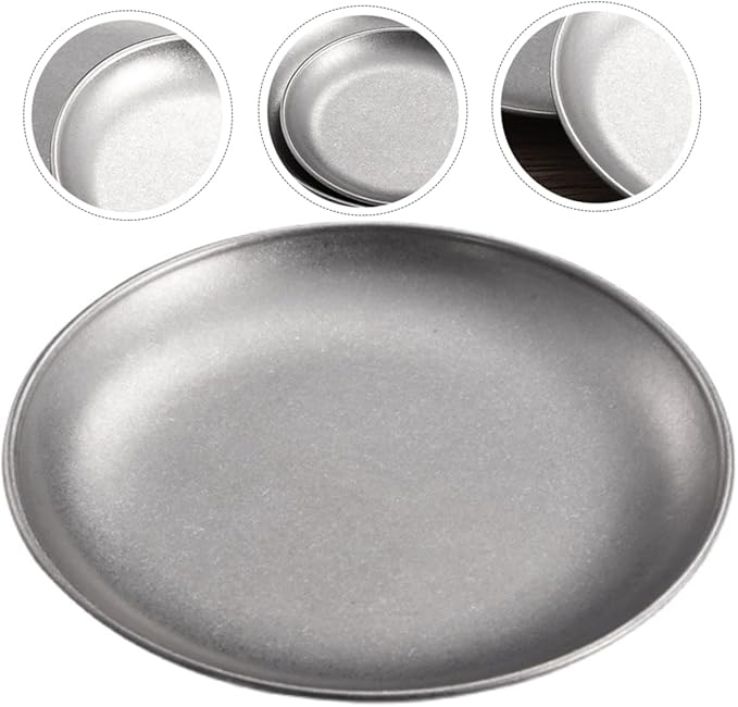 OUNONA Vintage Round BBQ Serving Tray Stainless Steel Snack Plate for Camping Picnics Household Use Versatile Food Dish for Snacks Fruits and Fried Foods