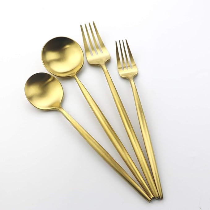 Gugrida 20 Pieces Matte Gold Handle 18/10 Stainless Steel Silverware Set, Flatware Titanium Black Cutlery, Utensils for Home Restaurant Service for 4, Dishwasher Safe (Full Gold)