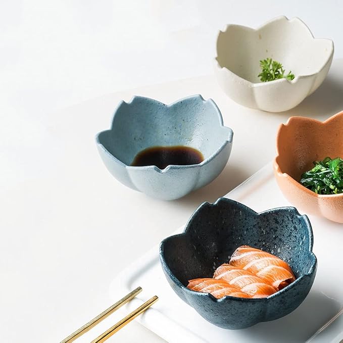 Sauce Dish 2Pack Sauce Dish Set Flower Shape Ceramic Appetizer Plates Dipping Bowls Mini Condiment Porelain Suacer Bowl Soy Sauce Vinegar Snack Seasoning Salad Olive Oil Dippi