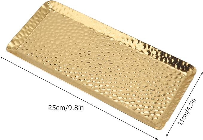 25x11cm Stainless Steel Multipurpose Serving Tray - Dishwasher Safe Pastry Platter for Home & Restaurant Use (Gold)