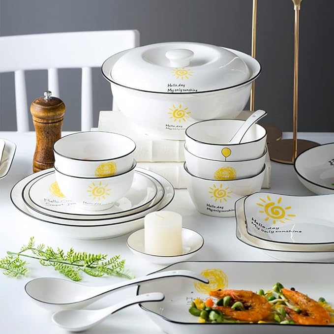 36Pcs Ceramic Dinnerware Set Tableware Dishes Plates Ceramic Combination Dinner Service Set Porcelaine Service for 6, White Luxury Stoneware Tableware Set
