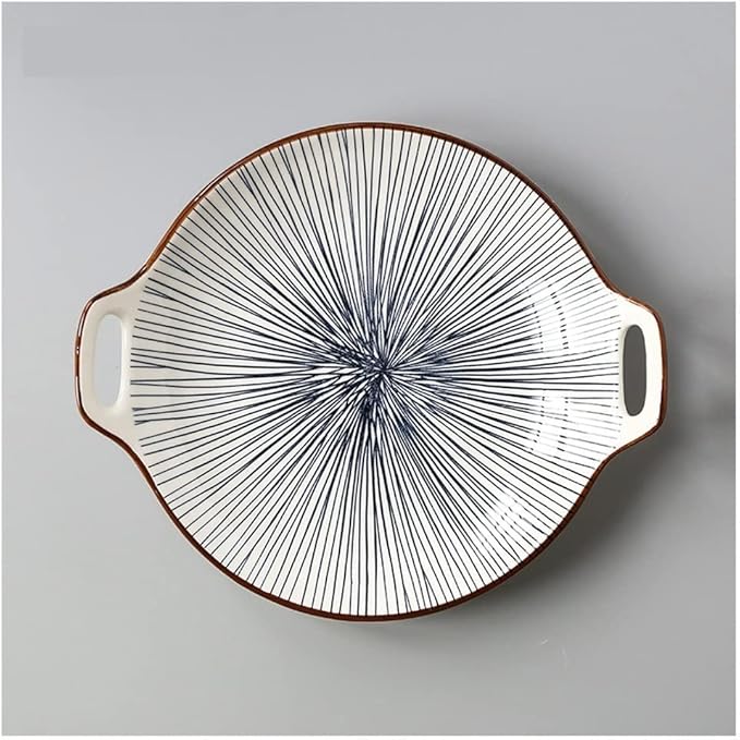 Ceramic Cutlery Salad Bowl Ceramic Double Handle Snack Plate Appetizer Plate Sushi Plate Underglaze Color Disc Universal Sauce Plate Fruit Plate Small Bowl (Color : C)