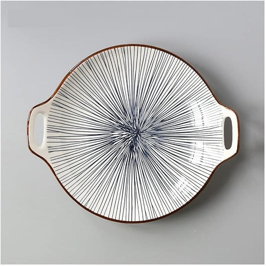 Ceramic Cutlery Salad Bowl Ceramic Double Handle Snack Plate Appetizer Plate Sushi Plate Underglaze Color Disc Universal Sauce Plate Fruit Plate Small Bowl (Color : C)