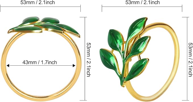 KPOSIYA Set of 12 Leaf Napkin Rings Metal Gold Napkin Holder Table Napkin Rings for Thanksgiving Day Christmas Dinning Table Parties Everyday (Ye Zi-Green 12)