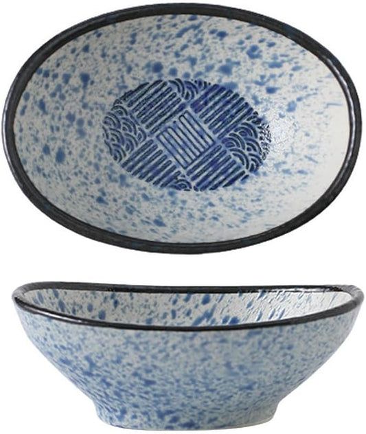 Japanese household ceramics simple underglaze color creative personality exquisite dish-Yuanbao dish (plaid)