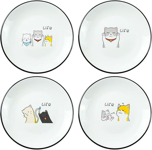 SOCOSY Cute Cartoon Cat Ceramic Seasoning Dishes Sauce Dish Sushi Dipping Bowl Appetizer Plates Tea Bag Holder Serving Dish for Kitchen, 6 Inch