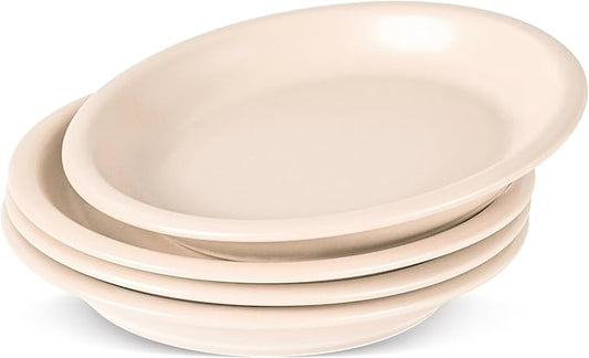 Ceramic Dinner Plates, 10.25 Inch Flat Dish Set for 4, Perfect for Family and Entertaining, Microwave & Dishwasher Safe, Dinner Dishes for Steak, Pizza, Pasta, Terracotta White