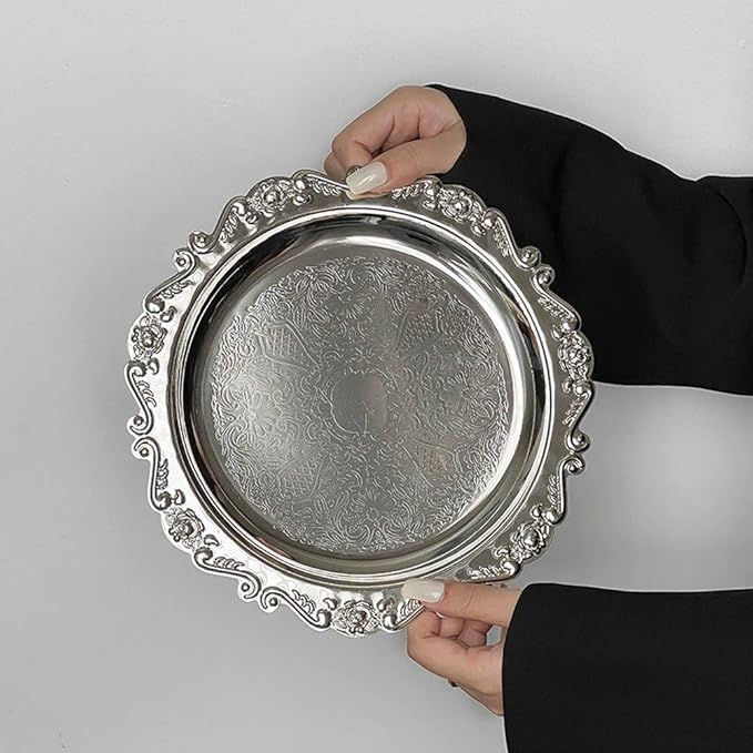 Metal Food Serving Trays Small Instrument Jewelry Tray Silver Fruit and Dessert Plates for Wedding, Hotel, Christmas Candy Display