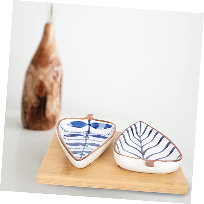 1 Set Ceramic Sauce Dish with Wood Tray Versatile Appetizer Plates for Snacks Fruits and Condiments for Parties Picnics and Home Use
