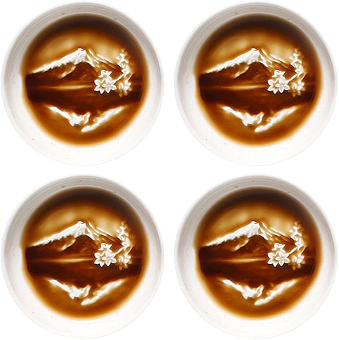 Relief Ceramic Sauce Dish Seasoning Dish Sushi Dipping Bowl Appetizer Plate, Set of 4-Mountain