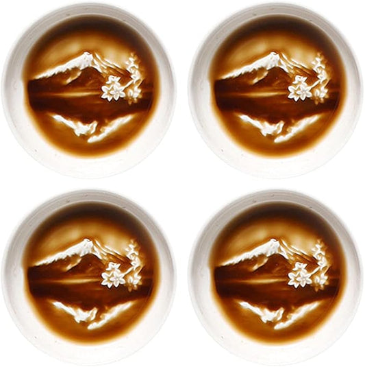 Relief Ceramic Sauce Dish Seasoning Dish Sushi Dipping Bowl Appetizer Plate, Set of 4-Mountain