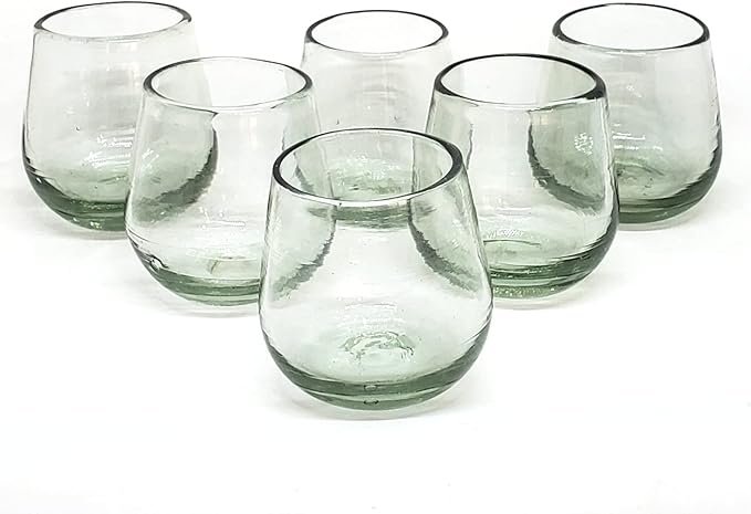 MexHandcraft Clear 6 oz Roly Poly Glasses (set of 6), Recycled Glass, Lead-free, Toxin-Free (6 oz Roly Poly)
