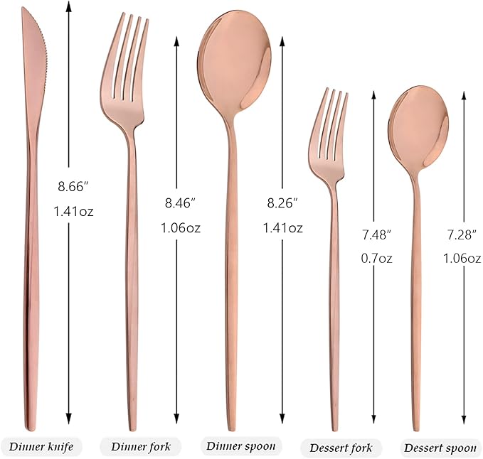 30Pcs Copper Simplicity Mirror Finished Cutlery Set, 18/0 Stainless Steel Daily Use Silverware Kitchen Home Restaurant Party Dessert Flatware Set Include Knife/Fork/Spoon, Service For 6