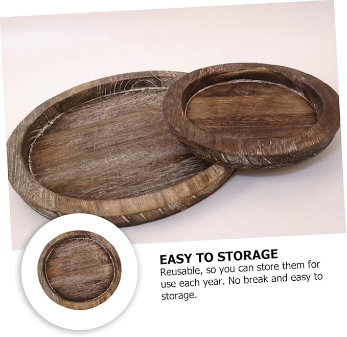 Zerodeko 2Pcs Round Wooden Serving Tray for Organizing Countertop Storage Tray for Kitchen Bathroom and Home Classic Design Easy to Clean
