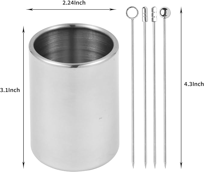 Metal Cocktail Picks 12Pack+Holder Kit, 304 Stainless Steel Toothpicks, Reusable Cocktail Skewers, Garnish Picks Bloody Mary Skewers, Martini Picks for Olives Appetizers Fruit (Mix Silvery)