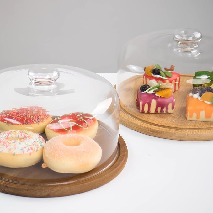 11 Inch Clear Cake Dome Cover, Glass Round Cake Stand Cover, Pastry Display Cloche for Food Plastic, Cake Cover Lid for Cake Stand Cake Plate Display Serving Platter (11 Inch - Glass)