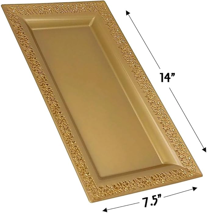 Silver Spoons DISPOSABLE LACE TRAYS | for Upscale Wedding & Dining | 6 pc | Gold | 14' x 7 . 5'