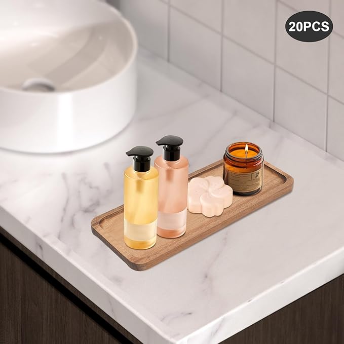 20-Pack Acacia Wood Serving Trays - 13.8"x5.4"x0.6" Appetizer Platters for Restaurants, Catering & Home Entertaining | Natural Wood Grain Rectangular Snack Boards