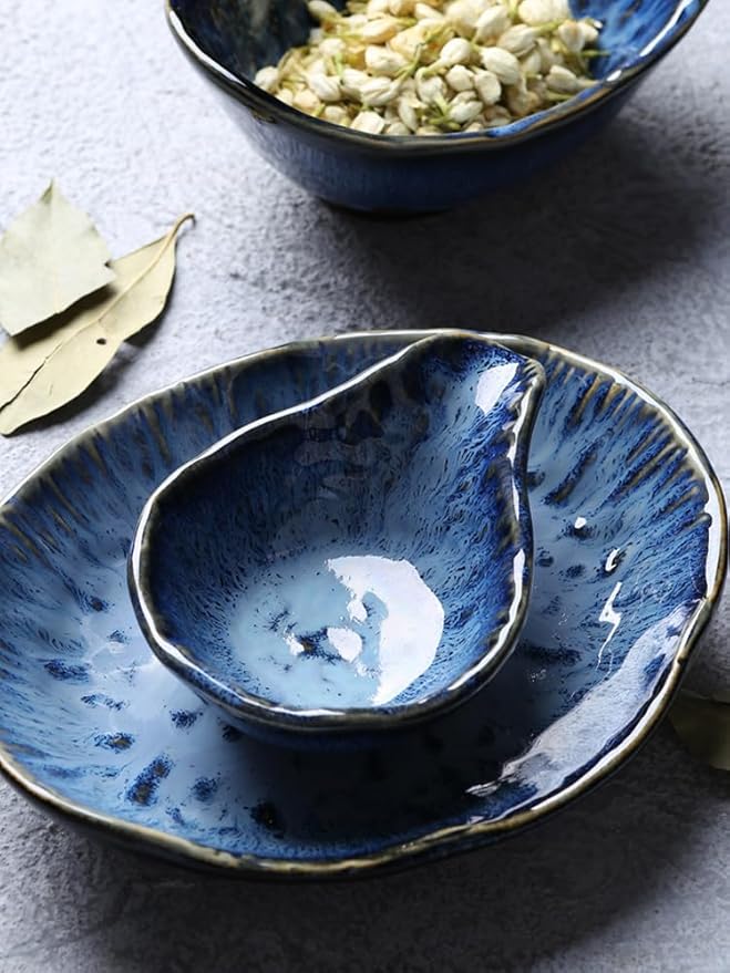 Dessert Plate Nordic Snack Dish Ceramic Sauce Dish Vinegar Dish Household Cold Dish Suitable for Snacks Appetizers Family Restaurant Plates (A One Size)