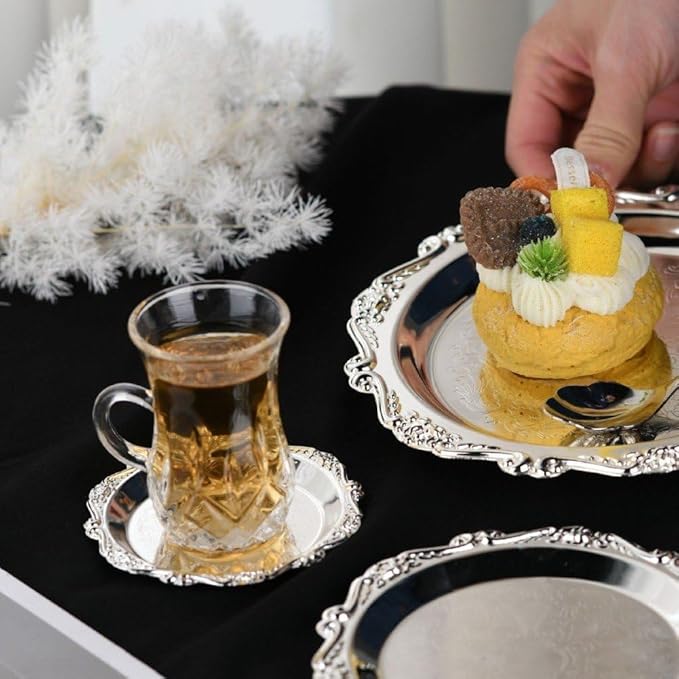 Metal Food Serving Trays Small Instrument Jewelry Tray Silver Fruit and Dessert Plates for Wedding, Hotel, Christmas Candy Display