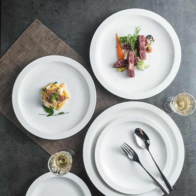 Modern Large Dinner Plates 7.5-inch Simple White Ceramic Round Commercial Western Steak Dinner Plate Home Wide-rim Appetizer Kitchen Tableware Stackable Dinner Plates