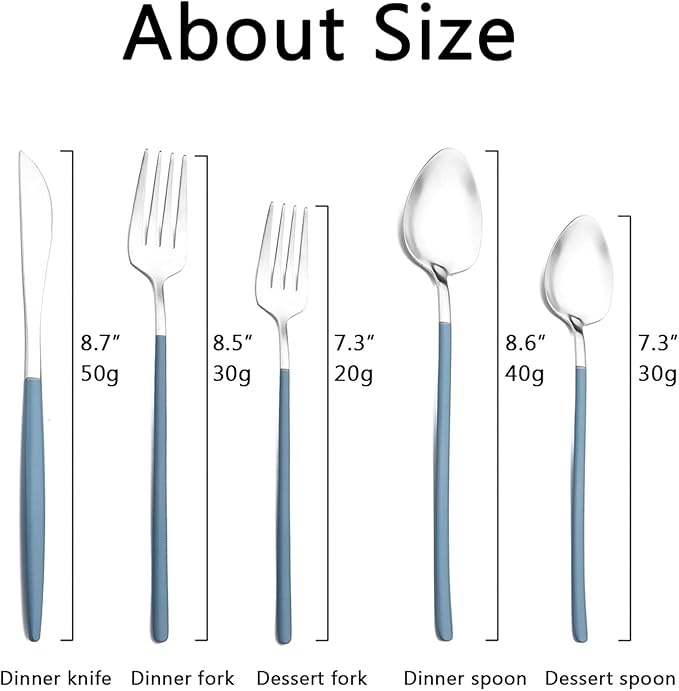 JASHII Matte Blue and Silver Silverware Set, 304 Stainless Steel Flatware Set Service for 4, Tableware Cutlery Set for Home Restaurant Party, Dinner Forks/Spoons/Knives, Slim Handle, Dishwasher Safe