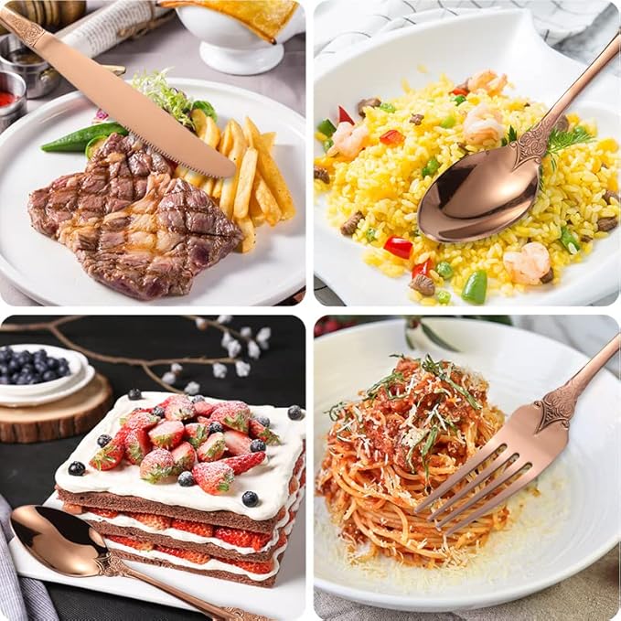 Stainless Steel Flatware serving set,Home Kitchen Eating Tableware Set,Dishwasher Safe,For Home Kitchen Restaurant Hote 4/16/24/32/40/48pcs 304 Embossed Palace Stainless Steel Cutlery Set Thickened St