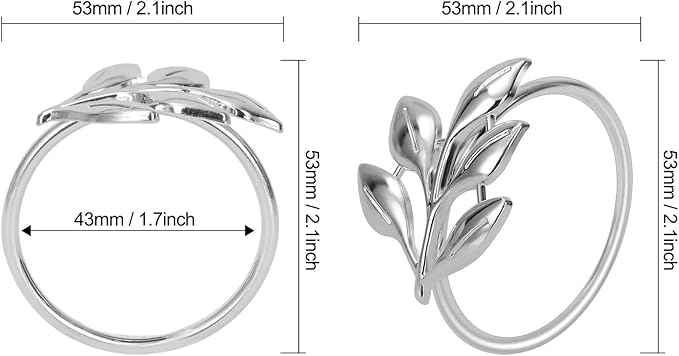 KPOSIYA Set of 20 Leaf Napkin Rings Metal Silver Napkin Holder Table Napkin Rings for Dinning Table Parties Everyday (Ye Zi-Silver 20)