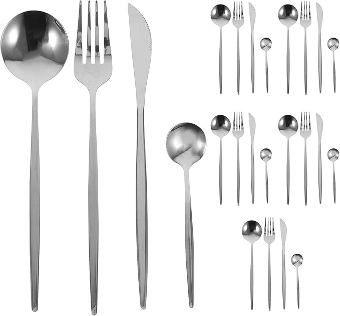 Artibetter Stainless Steel Flatware Set 24pcs with Cutting Knife Forks and Spoons, Silver Dinnerware for Kitchen and Dining, Serving Utensil Set in Box for Home and Banquet