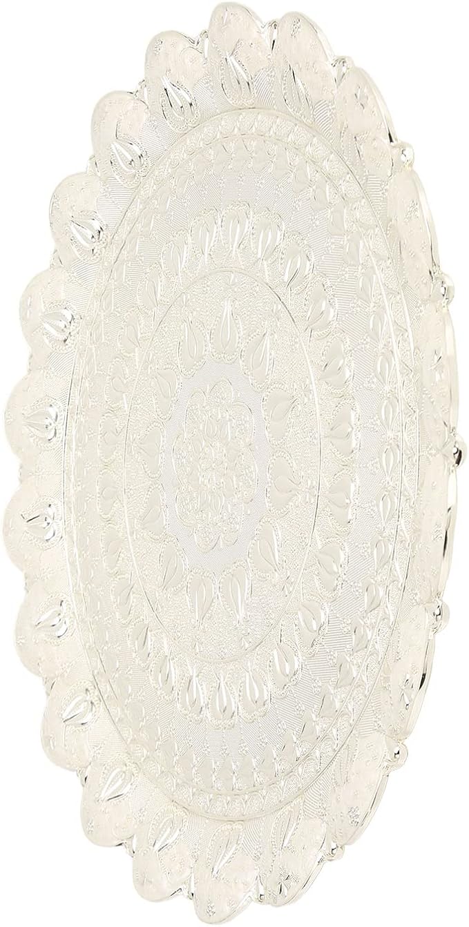 Qinlorgo Turkish Coffee Tray Round Dessert Coffee Tray (Silver)
