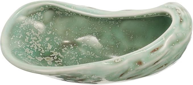 Ceramic Oyster Shell Plate and Appetizer Dish Green Floral Pattern Porcelain Serving Plate for Restaurant and Home Dining