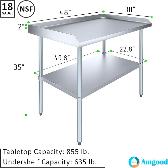 AmGood Commercial Work Table with Backsplash and Sidesplashes | Height: 35" | Stainless Steel Prep Table for Kitchen, Restaurant, Garage, Laundry | NSF (48" Long x 30" Deep)