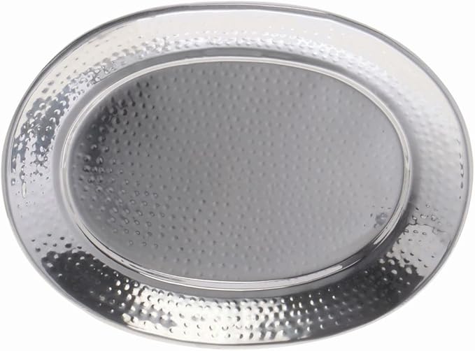HUBERT Serving Tray with Hammered Finish Stainless Steel Oval - 15" L x 11" W x 1" H