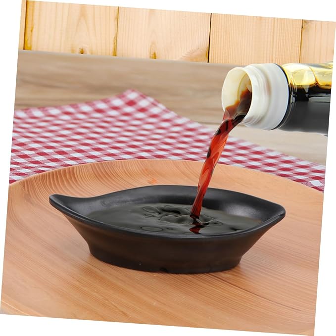 OUNONA 3-Piece Sauce Dipping Bowls Set Imitative Ceramic Condiment Plates Black Easy to Clean Suitable for Appetizers and Snacks