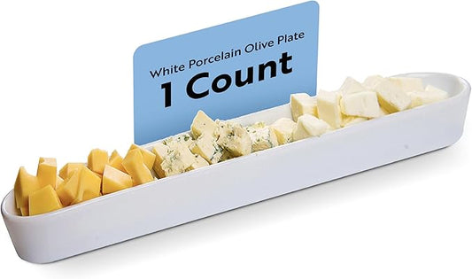 Restaurantware Siluro 12 Inch Olive Tray, 1 Narrow Olive Plate - Microwave-Safe, Oven-Safe, White Porcelain Narrow Serving Tray, Chip-Resistant, For Olives Or Cheeses