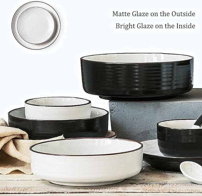 Classic Luxurious Porcelain Dinnerware Set,42 Piece Round Plates and Bowls Sets,Speckle Black and White,Service for 8~10,Dishes Sets/Ceramic Dinner Set,Black,