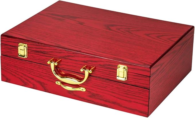 75-Piece Cutlery Set 'Principe' 24K Gold-Plated Service for 12, 18/10 Surgical Stainless Steel Flatware Silverware Cutlery with Hostess Set Cherry Color Wood Storage Case