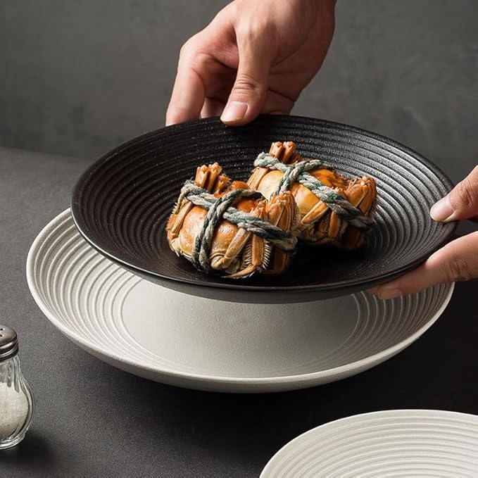 Kitchen Plates Round Moon Deep Plate Ceramic Appetizer Pasta Home Salad Large Soup Bowl Restaurant Tableware Western Food Kitchen Restaurant Plates(A,9.5 in)