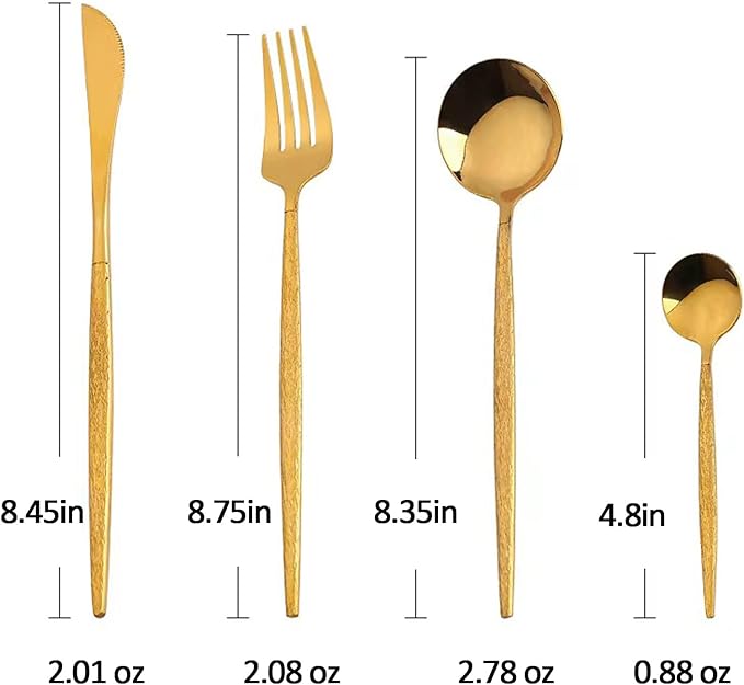 Silverware Set for 4, 16 Piece, Food Grade Stainless Steel Flatware Set, Hammered Gold Cutlery Set For Home Kitchen Restaurant Hotel, Mirror Polished Serving Utensils Set, Forks/Steak Knife/Spoons