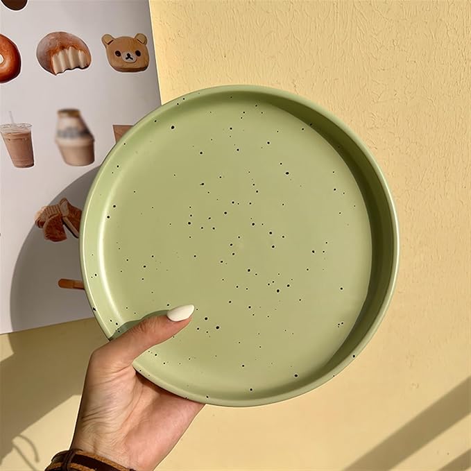 Dining Plates Ink Dot Pattern Dining Plate Simple Ceramic Dining Plate Household Kitchen Restaurant Round Plate Vintage Dessert Fruit Tray Ceramic Dinner Plates (C One Size)